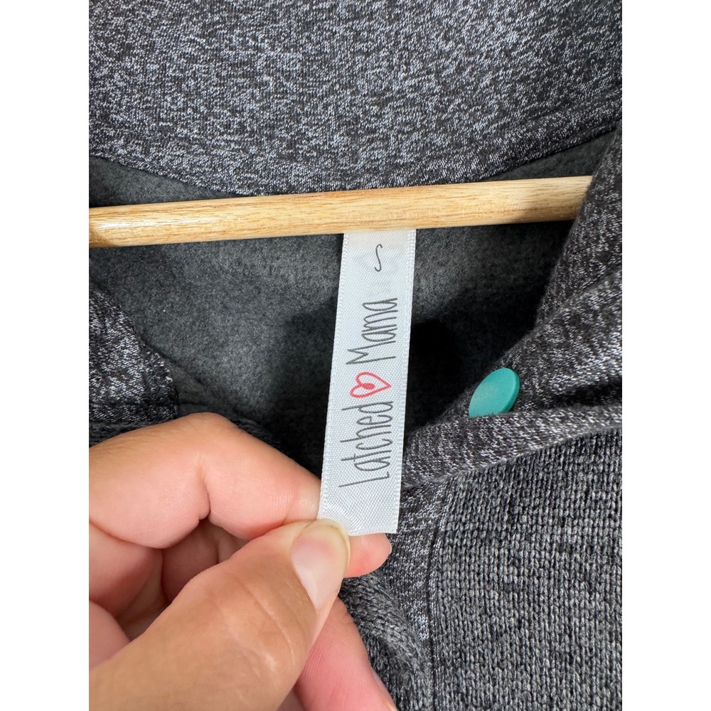 Nursing Latched Mama Womens S Pullover Charcoal Grey Turquoise Snap Sweater - Picture 3 of 9